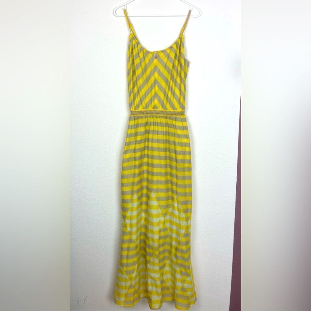 Lilka Anthropologie Boho Striped Maxi Dress w/cut out neck, pockets, lined